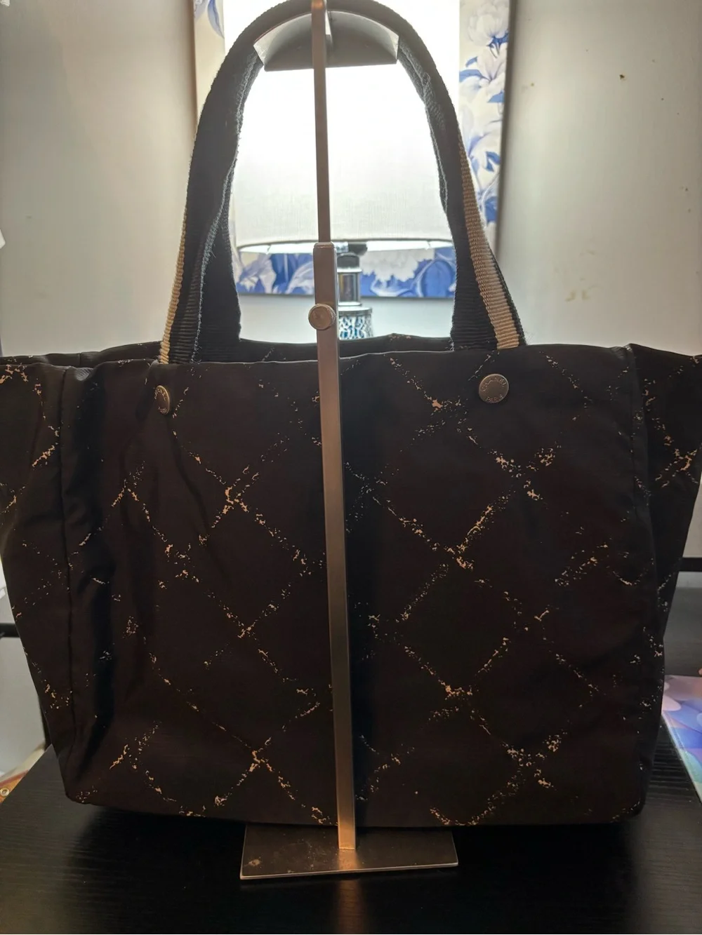 Authentic Vintage CHANEL Old Travel Line Tote MM - Black Quilted Print